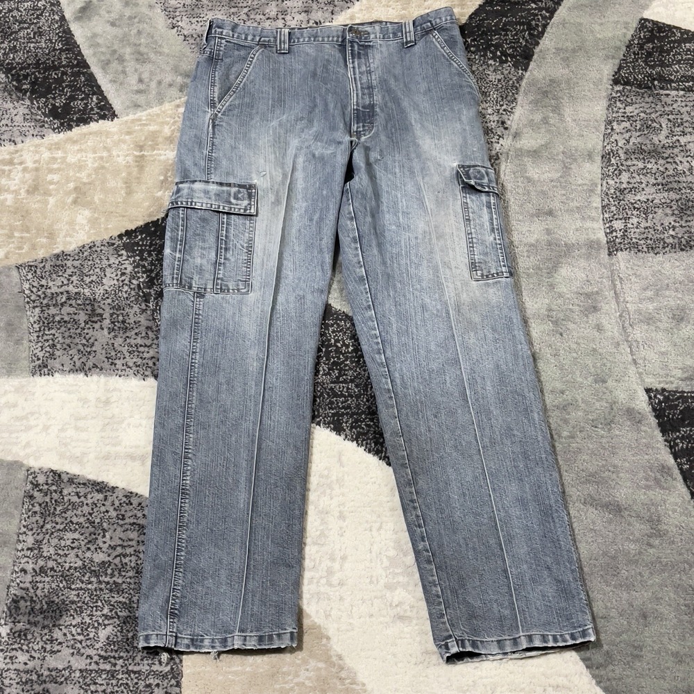 Vintage Wrangler Jeans Cargo Men 36X33 Blue Baggy Wide Skater Y2K Work Grunge